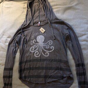 WOMEN'S TOP HOODIE New With Tags L 8 New Smyrna Beach Octopus Stripes Striped